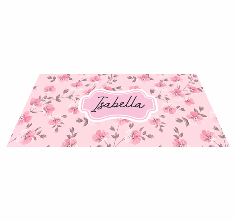 Pink floral design with name teenage bedroom rug - TenStickers