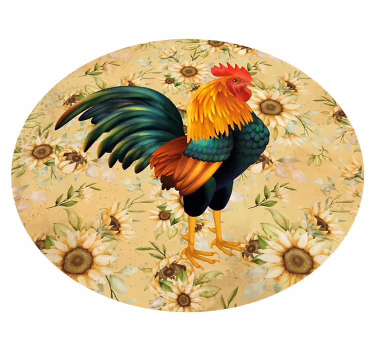 Floral rug vibrant rooster display - TenStickers