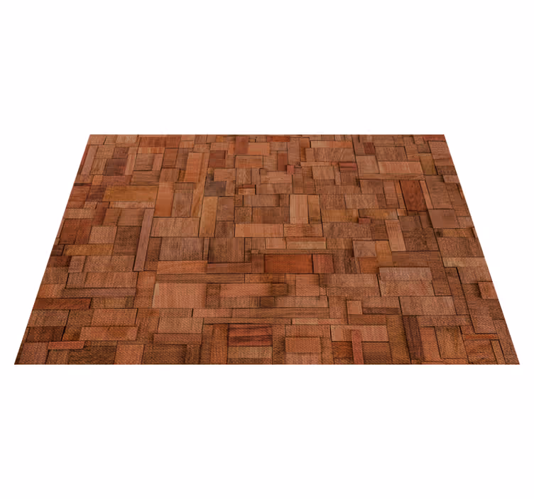 Warm block pattern wood effect rug - TenStickers