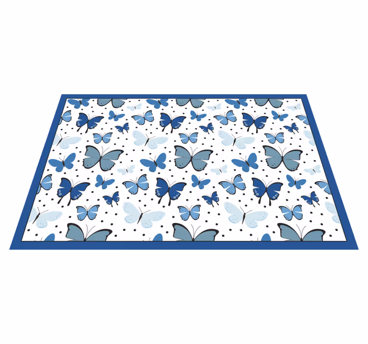 Blue butterfly pattern floral rug - TenStickers