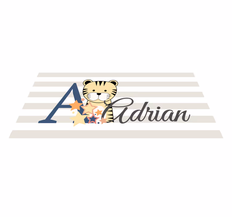 Striped baby tiger with name nursery rug - TenStickers