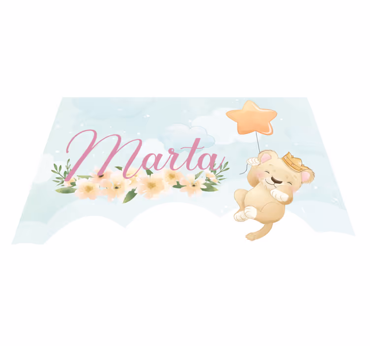 Lion with air balloon and name nursery rug - TenStickers