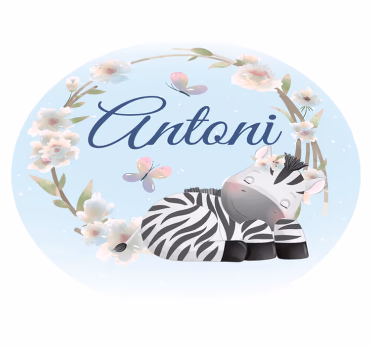 Baby zebra with name nursery rug - TenStickers