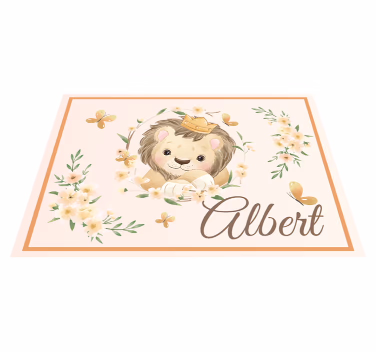 Baby lion with name kids rug - TenStickers