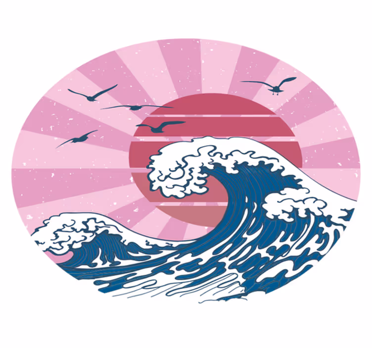 Kanagawa pink wave geometric rug - TenStickers