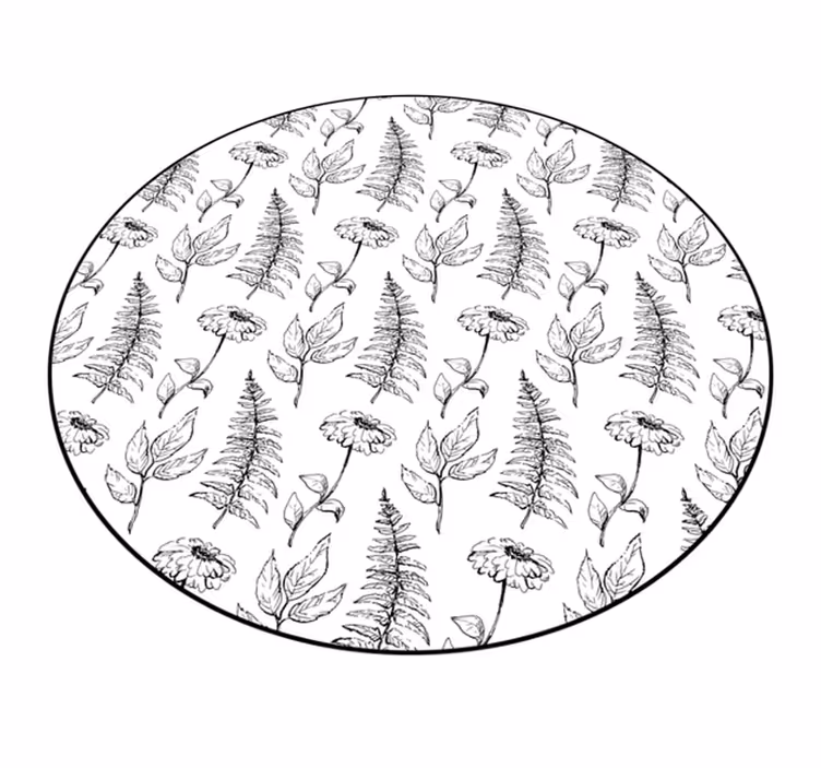 Floral Black Outline circular rug - TenStickers