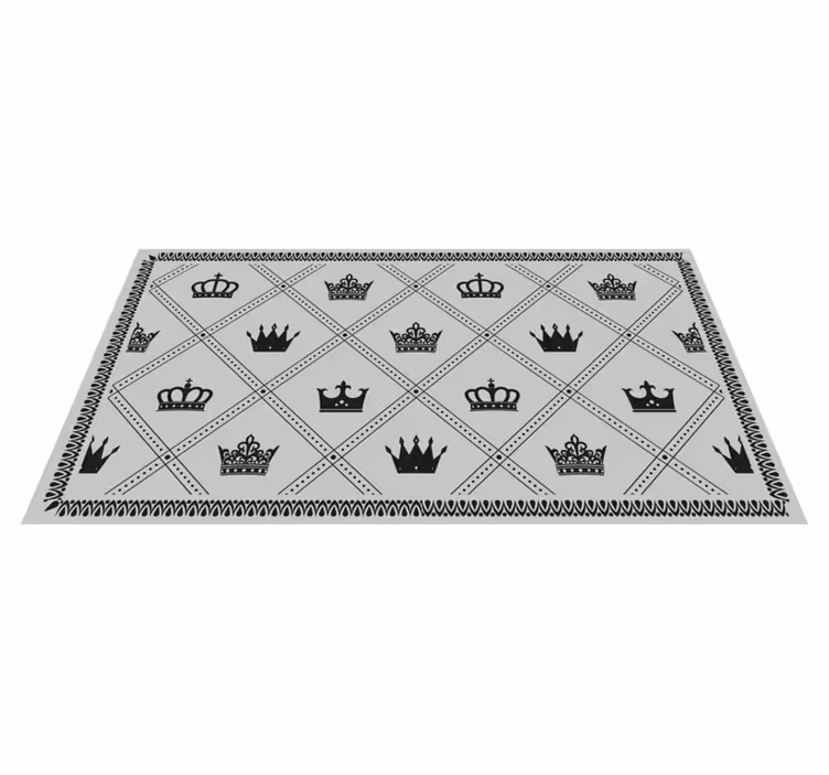 Monochrome Crown Pattern grey rug - TenStickers