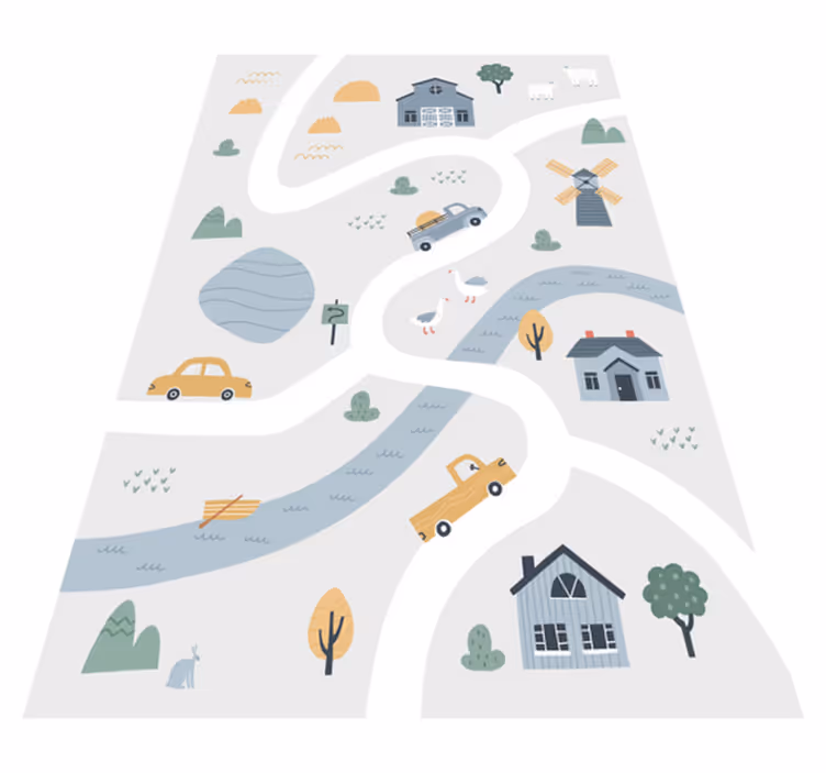 Playful Roadway Design road map rug - TenStickers