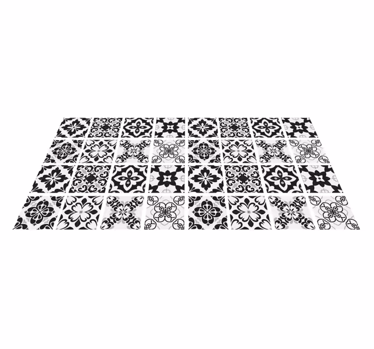 black and white hydraulic kitchen mat - TenStickers