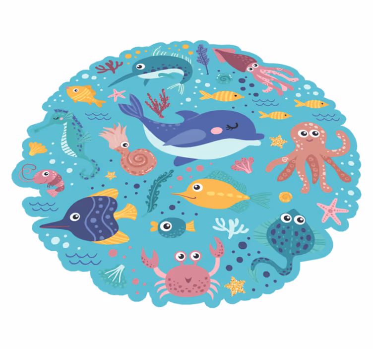 Fish Illustrations Kids Room Rug - TenStickers