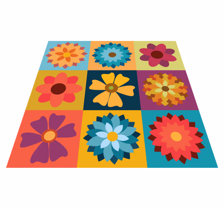 Multicolor hippie flowers tile carpet - TenStickers