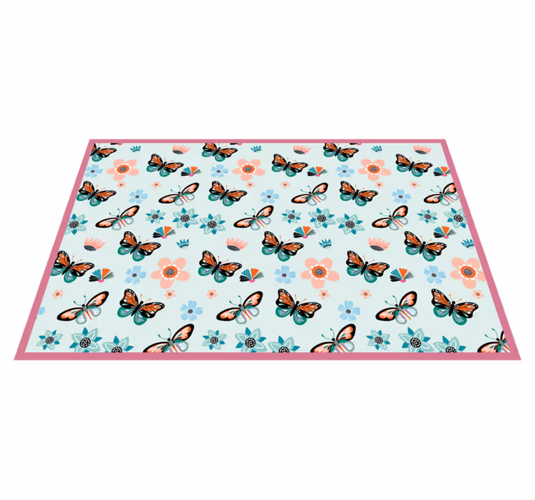 flowers and butterflies bedroom vinyl rug - TenStickers