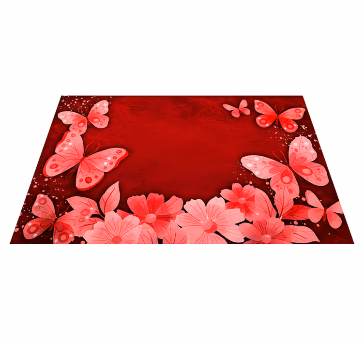 Flowers and butterflies design red rug - TenStickers