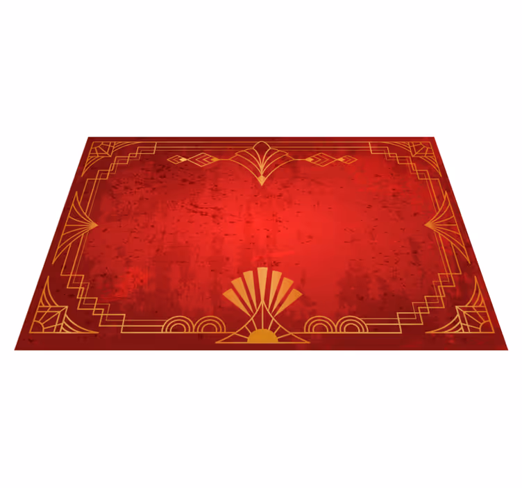 Golden pattern border red rug - TenStickers