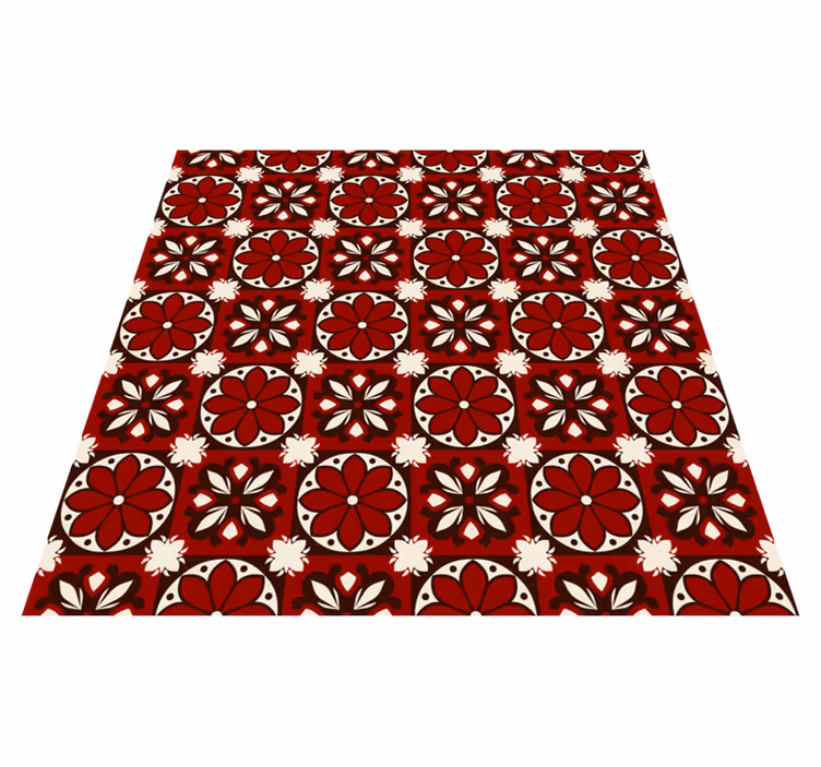 Vintage tile pattern red rug - TenStickers