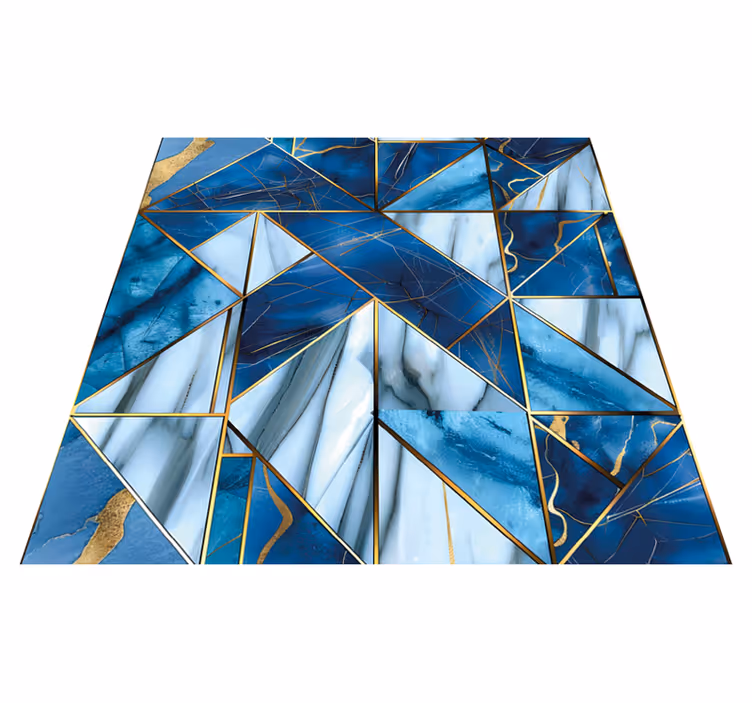 Geometric blue and golden effect marble vinyl rug - TenStickers