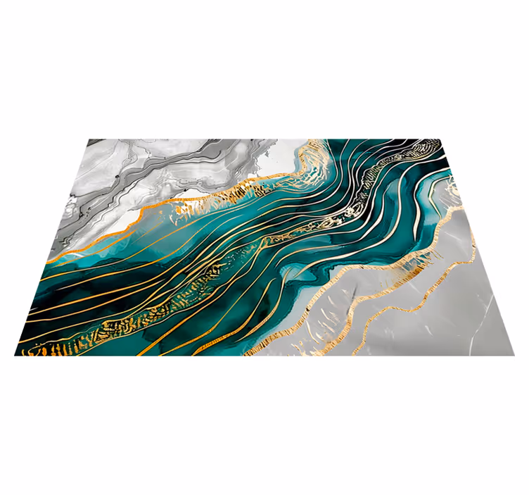 Grey & Green with golden effect marble rug - TenStickers