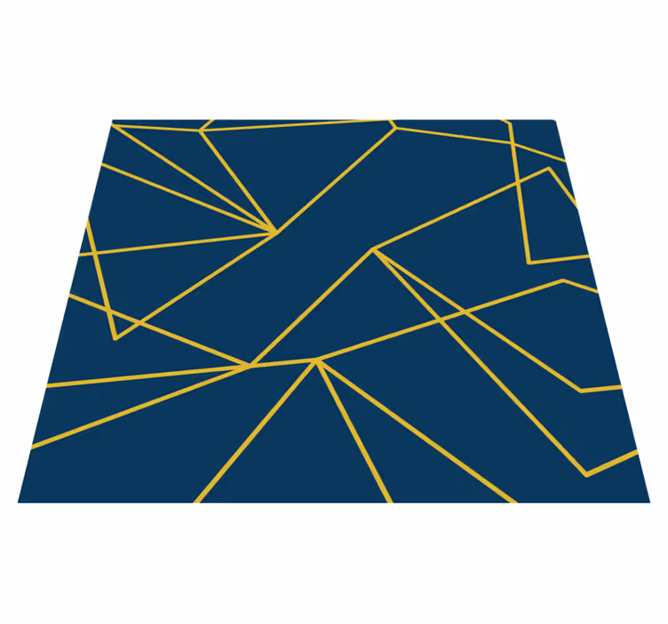 Geometric gold lines blue rug - TenStickers