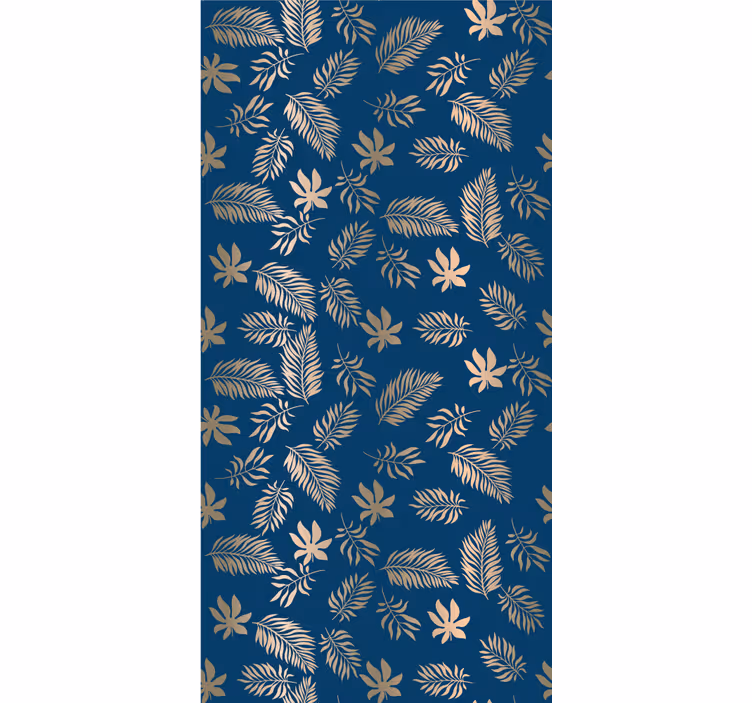 Golden pattern on navy background leaf wallpaper - TenStickers