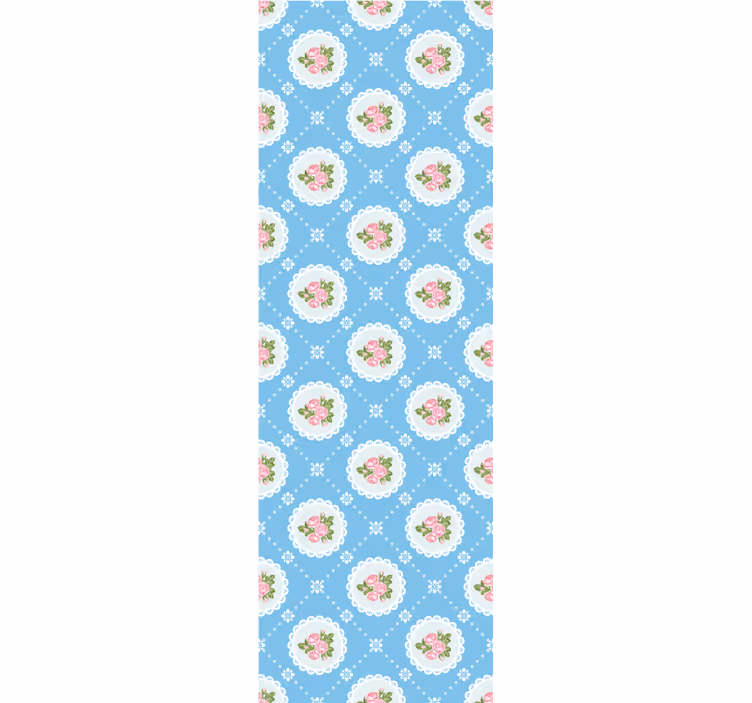 Vintage blue tiled pattern ornamental flower wallpaper - TenStickers