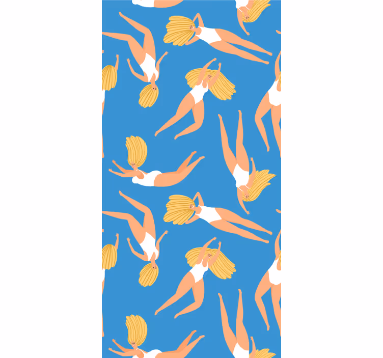 Cheerful Swimmers blue wallpaper - TenStickers