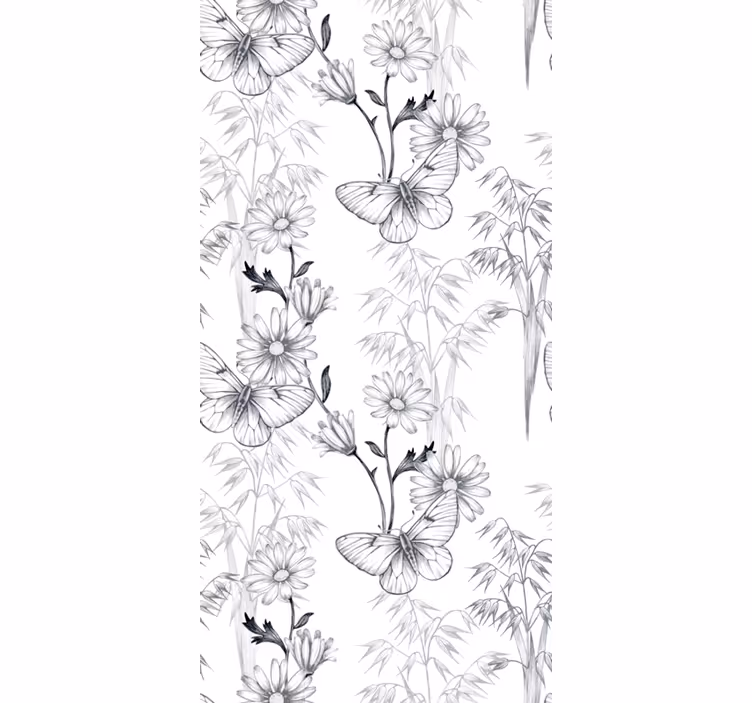 Butterfly wallpaper with black floral pattern - TenStickers