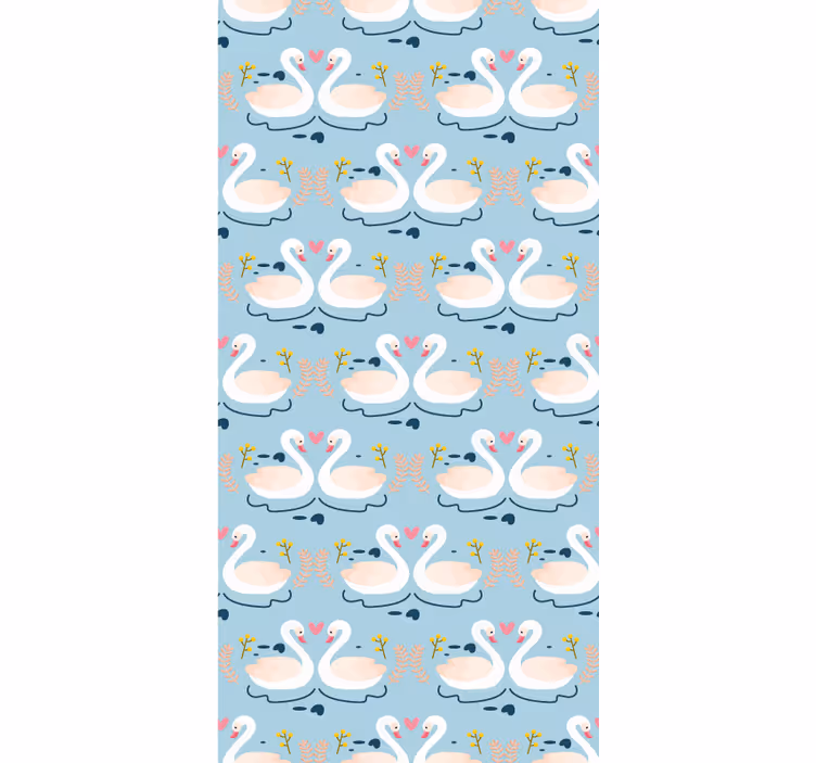 Nature wallpaper swans in love pattern blue - TenStickers
