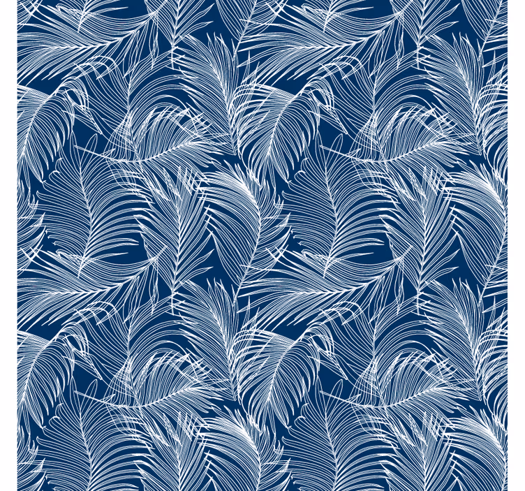 Leaf wallpaper in blue leaves with white outline - TenStickers