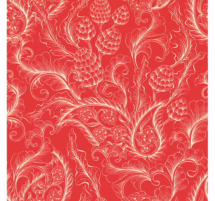 Ornamental flower wallpaper red paisley design - TenStickers