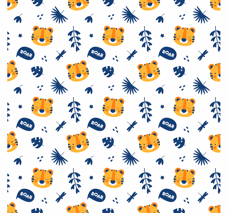 Animal wallpaper with tiger cub head and dragonfly pattern - TenStickers