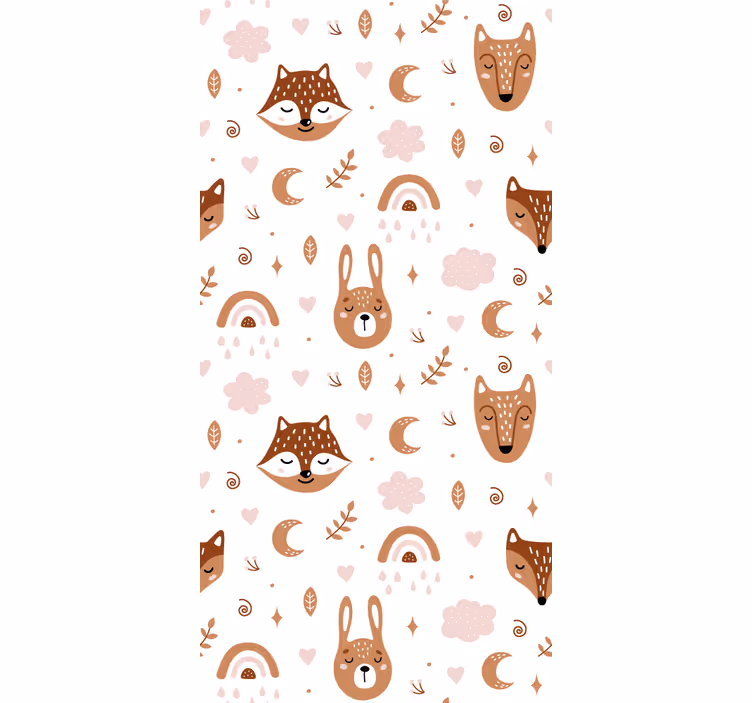 Kids wallpaper with cute brown animals and rainbows - TenStickers