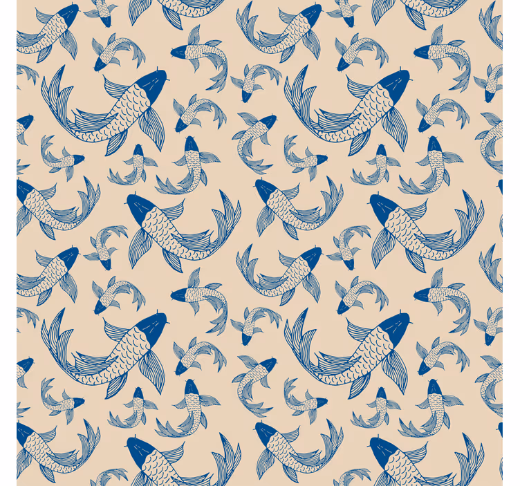 Kids wallpaper blue swimming fish on beige background - TenStickers
