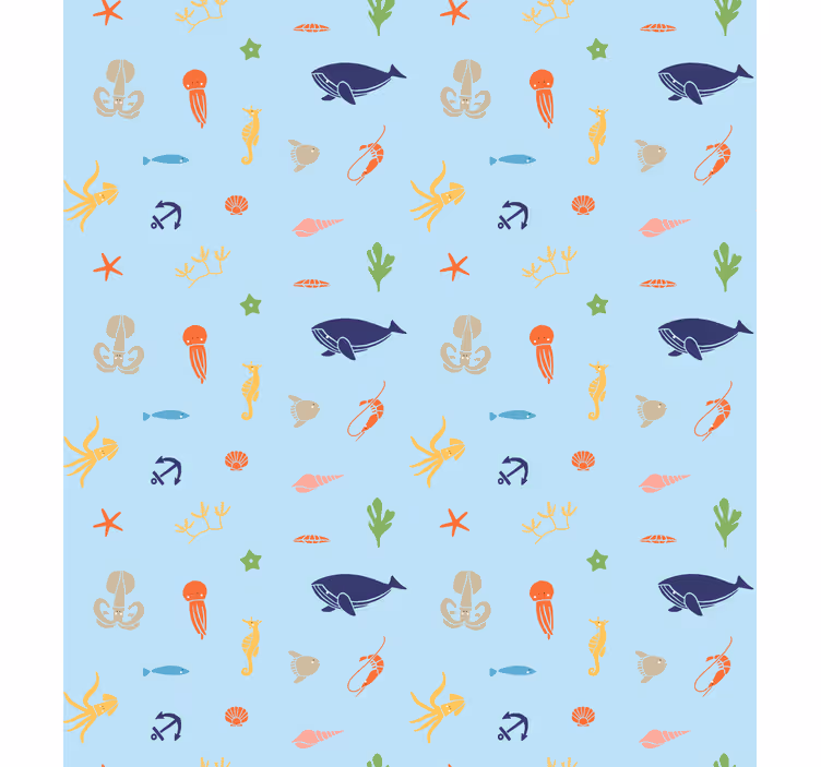 Kids wallpaper minimalistic sea animals design - TenStickers
