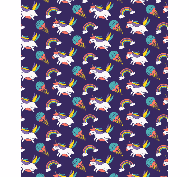 Kids wallpaper hand drawn unicorn design with symbols - TenStickers