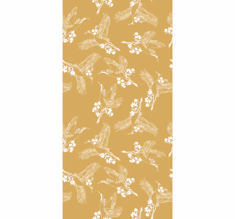 Kids wallpaper featuring japanese flowers and birds - TenStickers