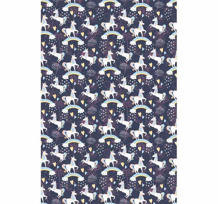 Kids wallpaper floral pink unicorns - TenStickers