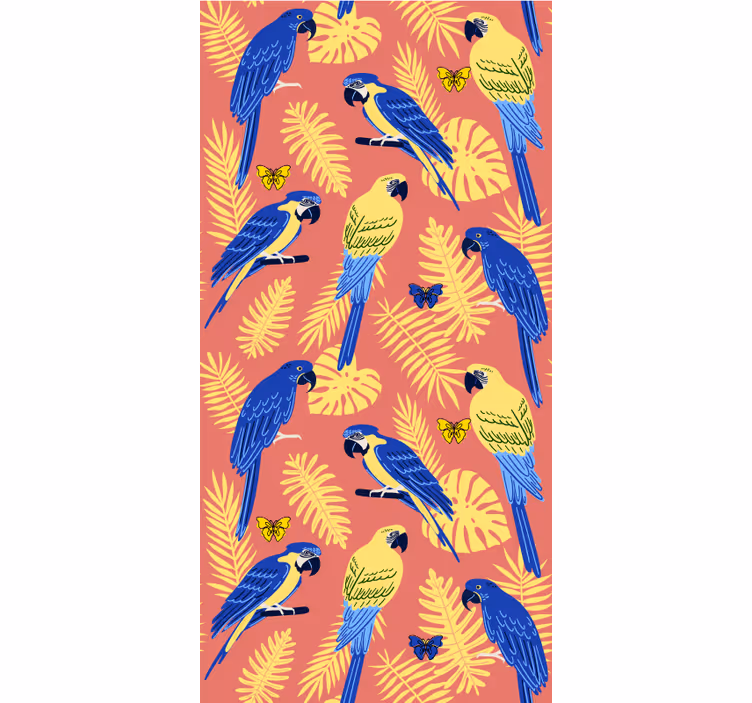 Kids wallpaper parrots and butterflies on tropical leaves - TenStickers