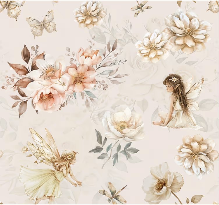Living room wallpaper soft pastel fairy - TenStickers