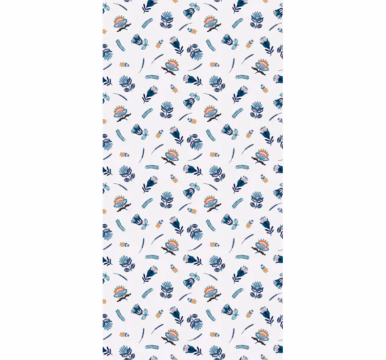 Hallway wallpaper with blue folk art design - TenStickers