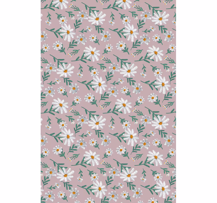 Living room wallpaper 70's pink daisy flowers - TenStickers