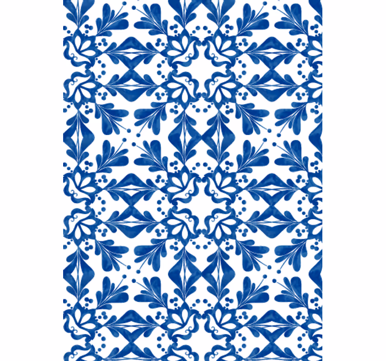 Living room wallpaper blue vintage patterned tiles - TenStickers