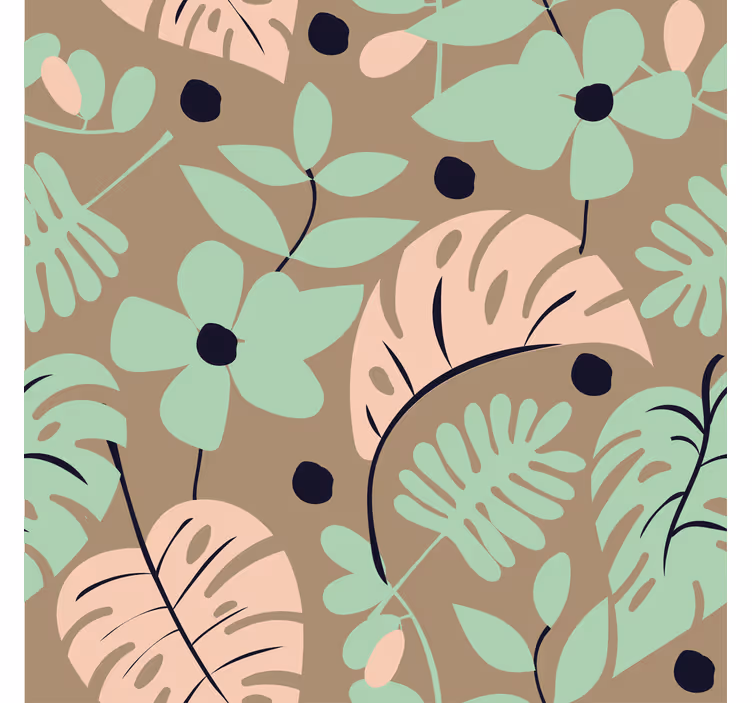 Flower wallpaper with pastel monstera flowers and leaves - TenStickers