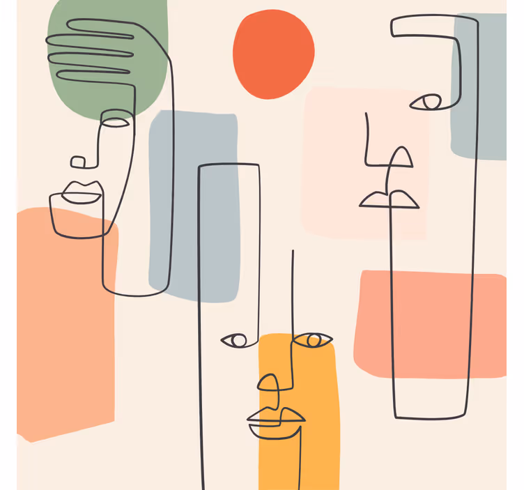 Geometric wallpaper featuring minimalist face art - TenStickers