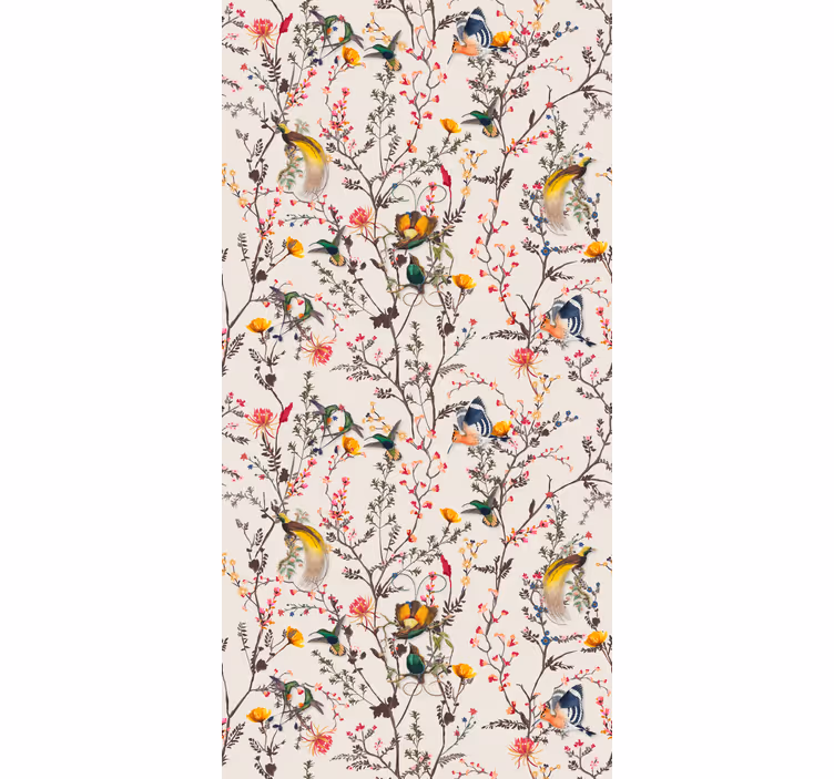 Tree wallpaper with birds and blooms - TenStickers