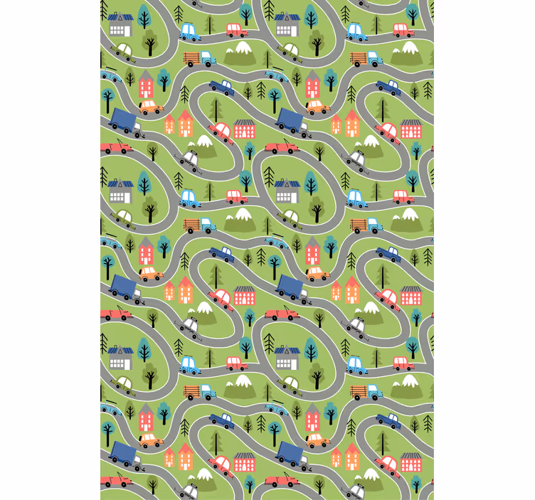 Kids wallpaper colorful vehicle roads - TenStickers