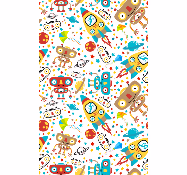 Kids wallpaper rocket robots adventure - TenStickers