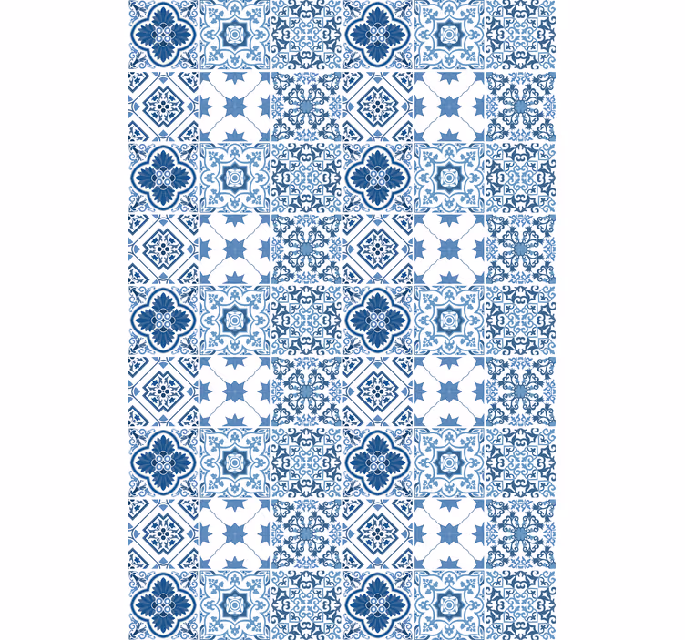 Bathroom wallpaper with intricate blue designs - TenStickers