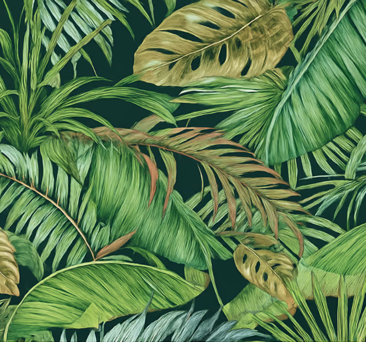Living room wallpaper tropical jungle leaves - TenStickers