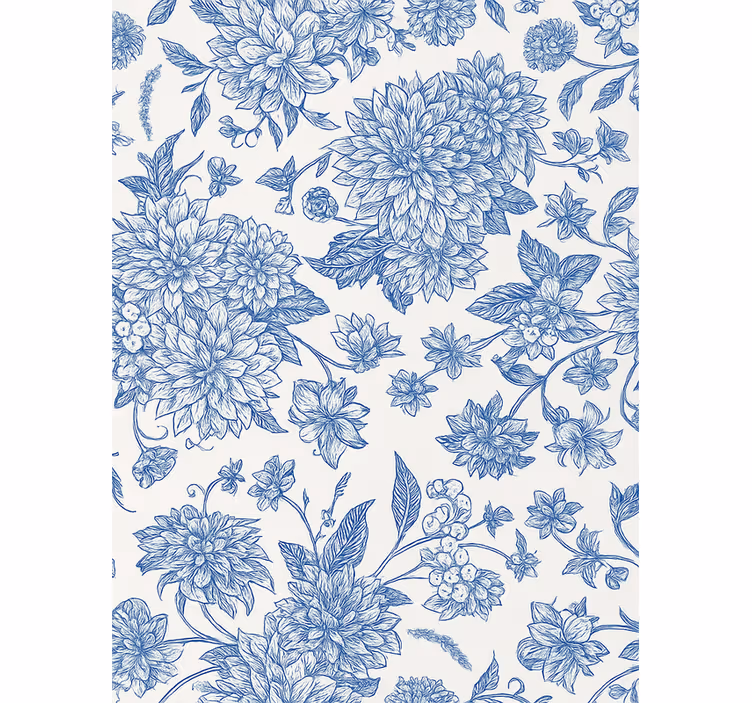 Master bedroom wallpaper blue dahlia floral - TenStickers
