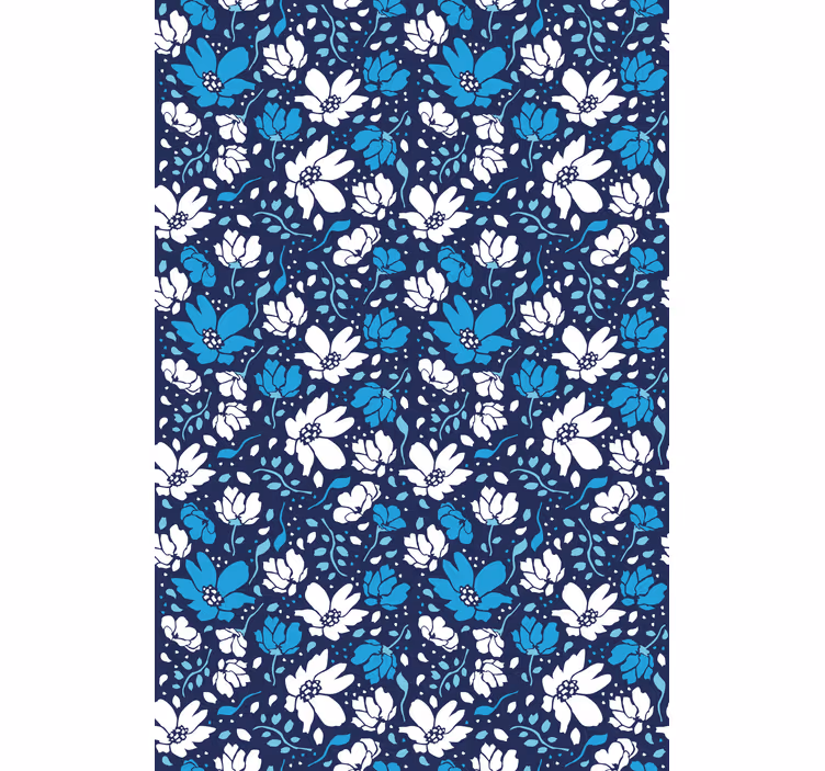Ornamental flower wallpaper white daisies on blue - TenStickers